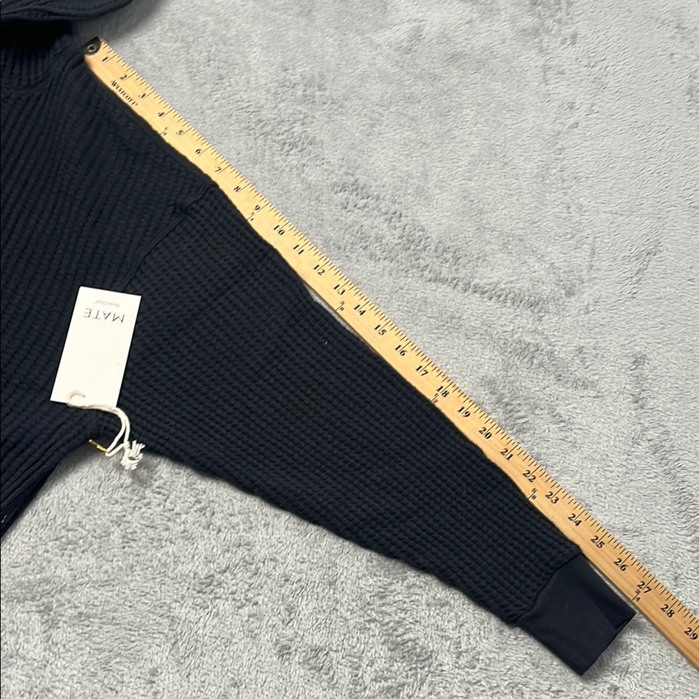 NEW MATE The Label XS 100% Organic Cotton Black‎ Waffle Relaxed Knit Hoodie - Picture 7 of 10